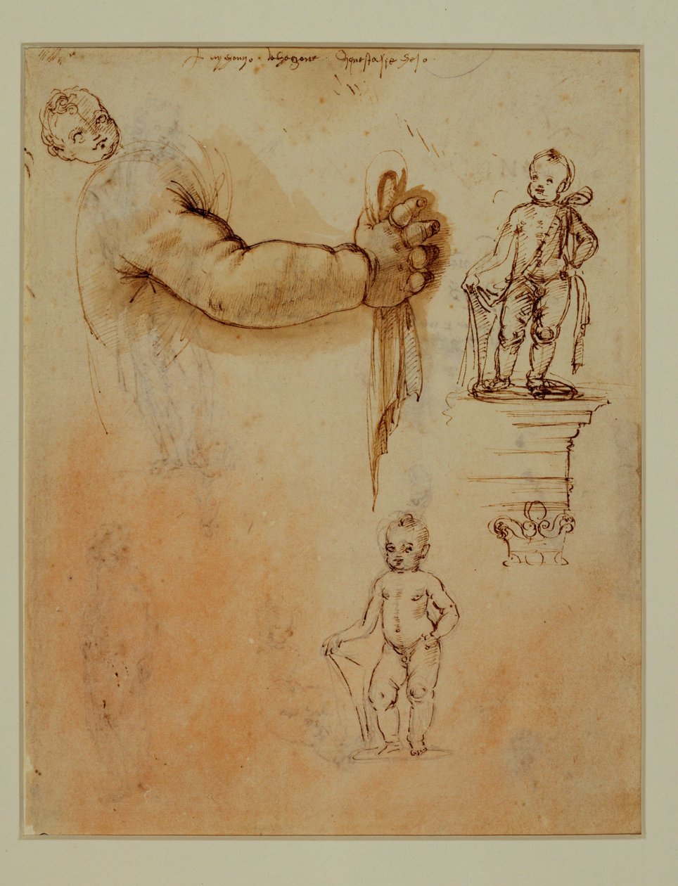 两个孩子，其中一个在埙上... 作者 Francesco di Simone（崇拜者）
