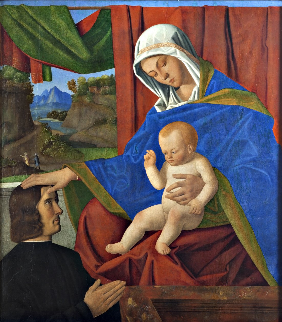 圣母与圣婴和捐赠者（油画板） 作者 Francesco di Simone da Santacroce