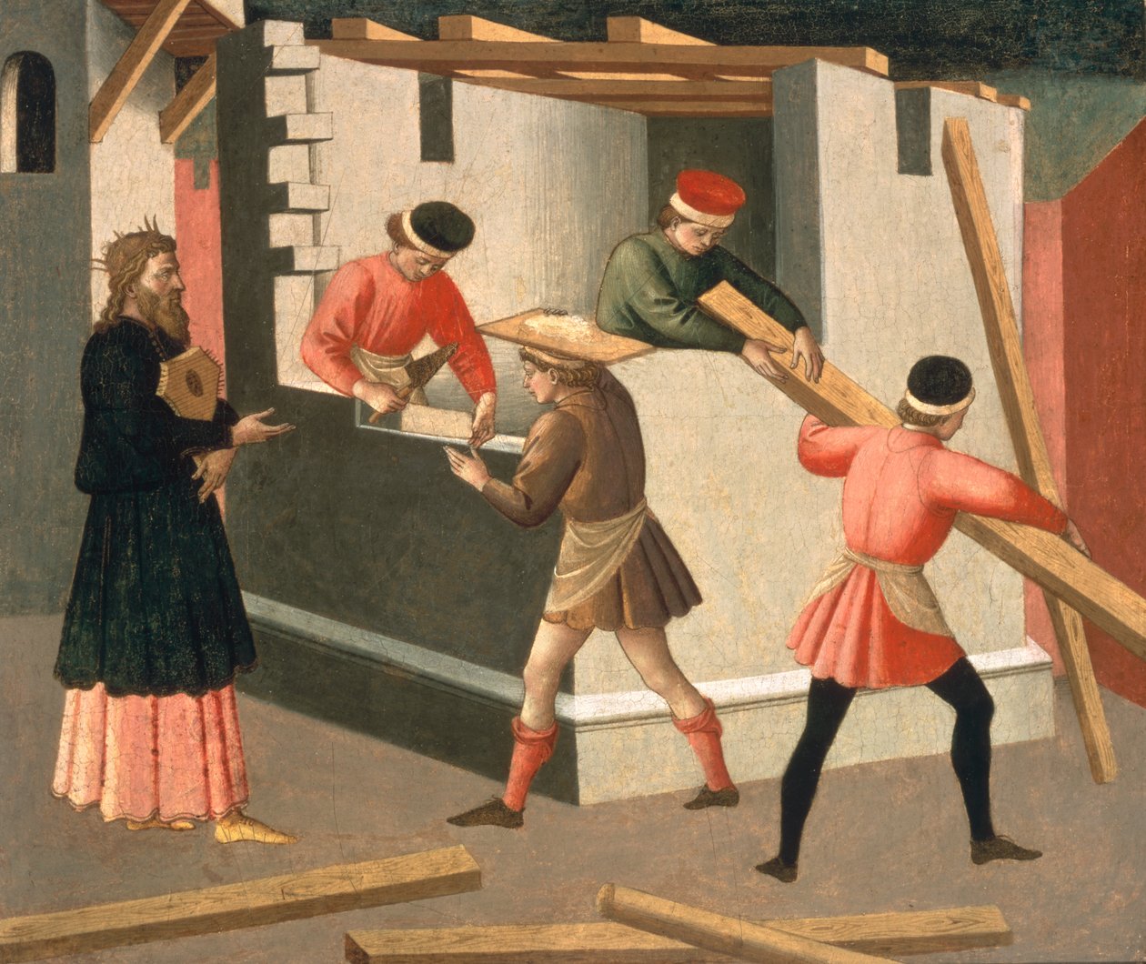耶路撒冷圣殿的建造，1445（面板上的蛋彩画） 作者 弗朗切斯科·迪·斯特凡诺·佩塞利诺