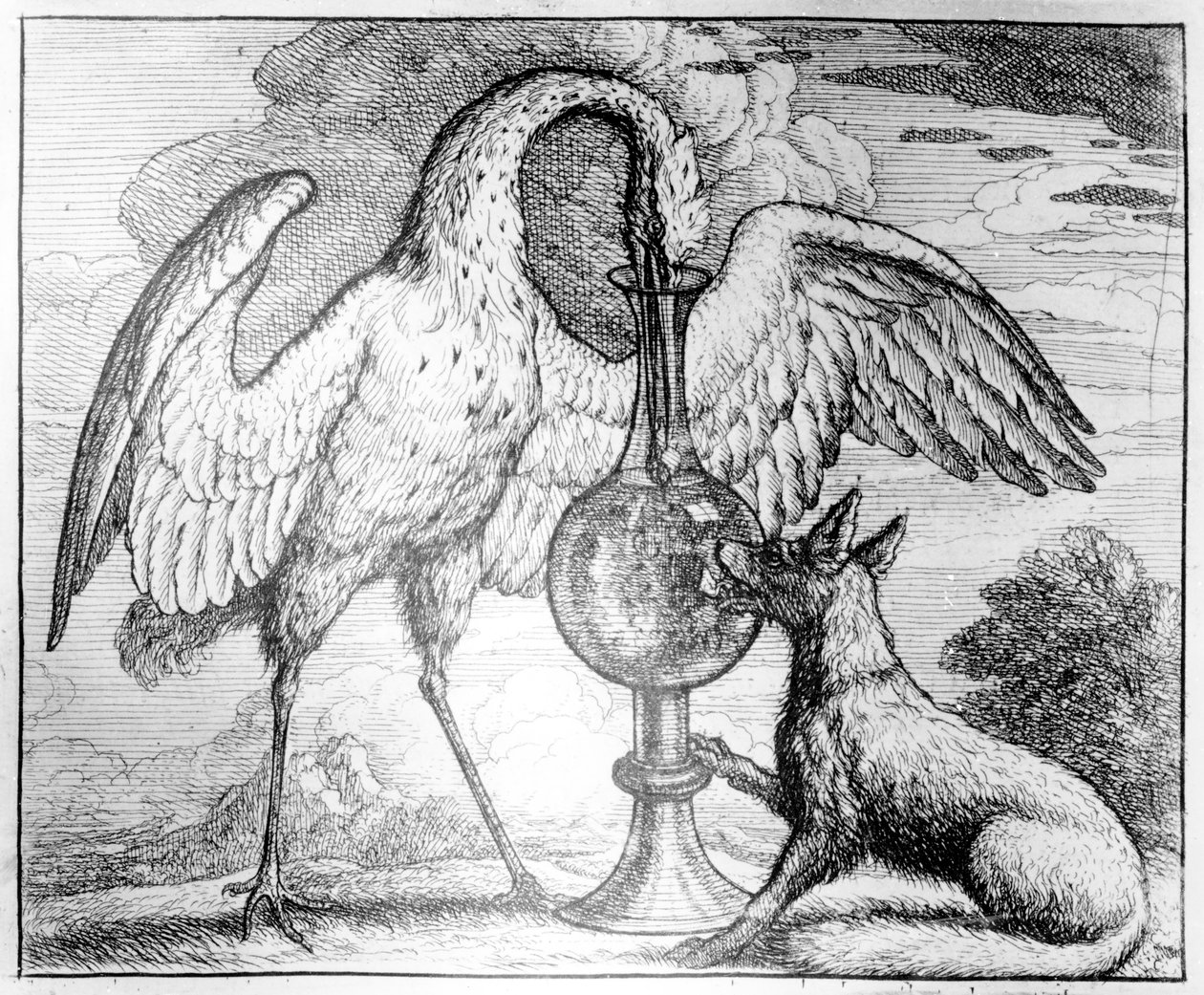 福克斯和鹳，插图为&39;伊索寓言&39;，1666年 作者 弗朗西斯·巴洛