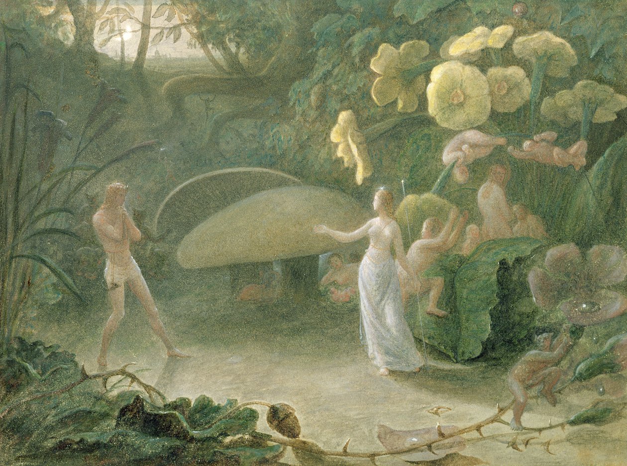 Oberon and Titania，仲夏夜之梦，第二幕，第一幕，William Shakespeare（1566-1616），1837年（wc，bc，笔，墨水，口香糖和石墨在纸上） 作者 弗朗西斯·丹比