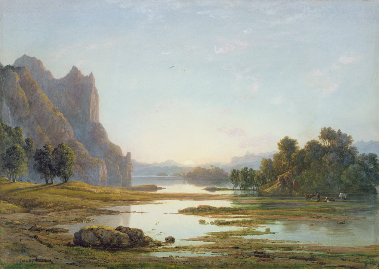 落日河景观，1840年（wc与体彩石墨纸上） 作者 弗朗西斯·丹比