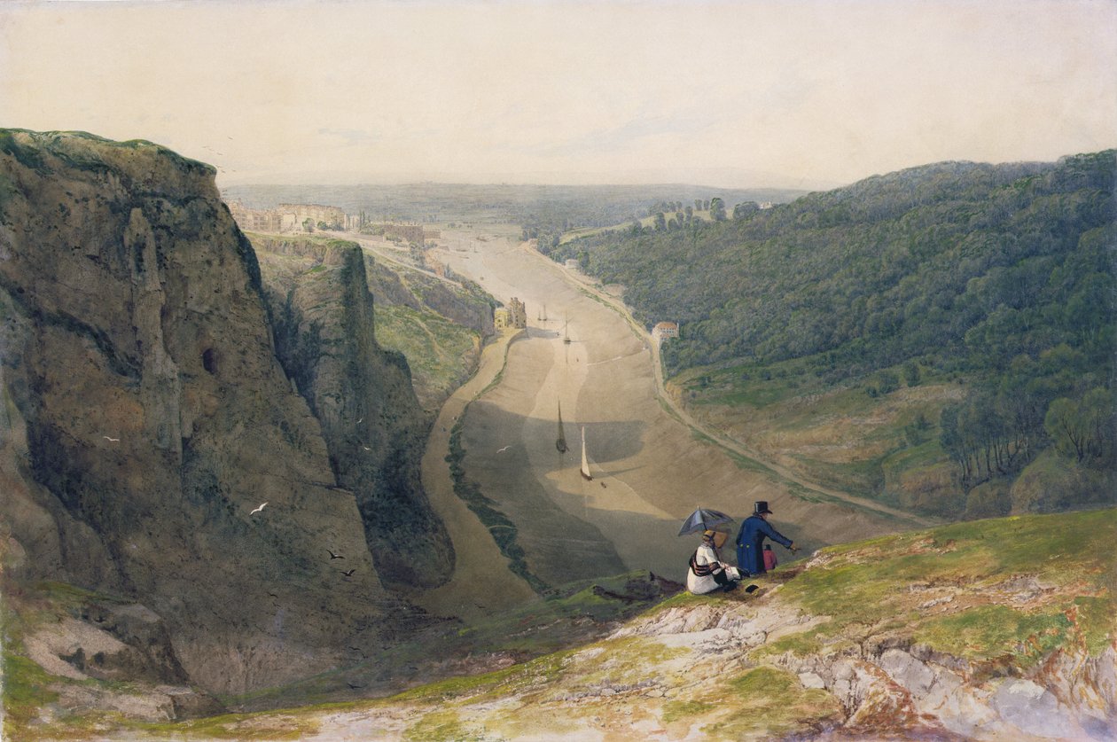 雅芳峡谷（Avon Gorge），俯瞰克利夫顿（Clifton），1820年（在纸上刮下来的石墨上的体积和体积） 作者 弗朗西斯·丹比