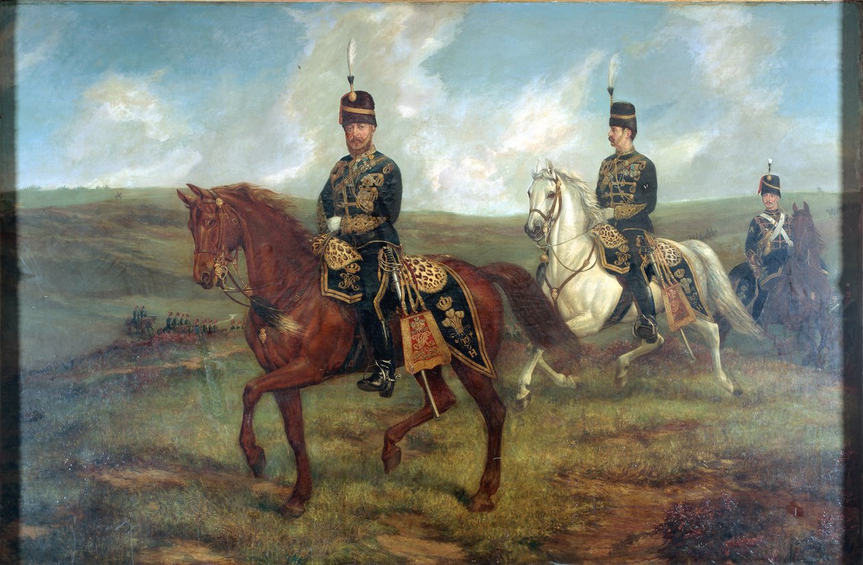 威尔士亲王（1841-1910）与瓦伦丁贝克中校（1827年至1887年）一起回顾1871年9月8日奥尔德肖特第10次轻骑兵，c.1871（布面油画） 作者 弗朗西斯·格兰特