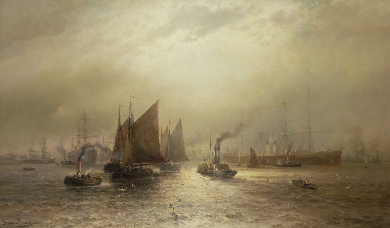 1891年在默西河上度过一个忙碌的早晨 作者 弗朗西斯·克劳斯（Francis Krause）