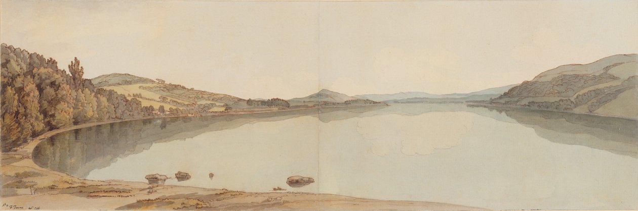 1786年的温德米尔湖（用笔在纸上用墨水） 作者 弗朗西斯·汤恩