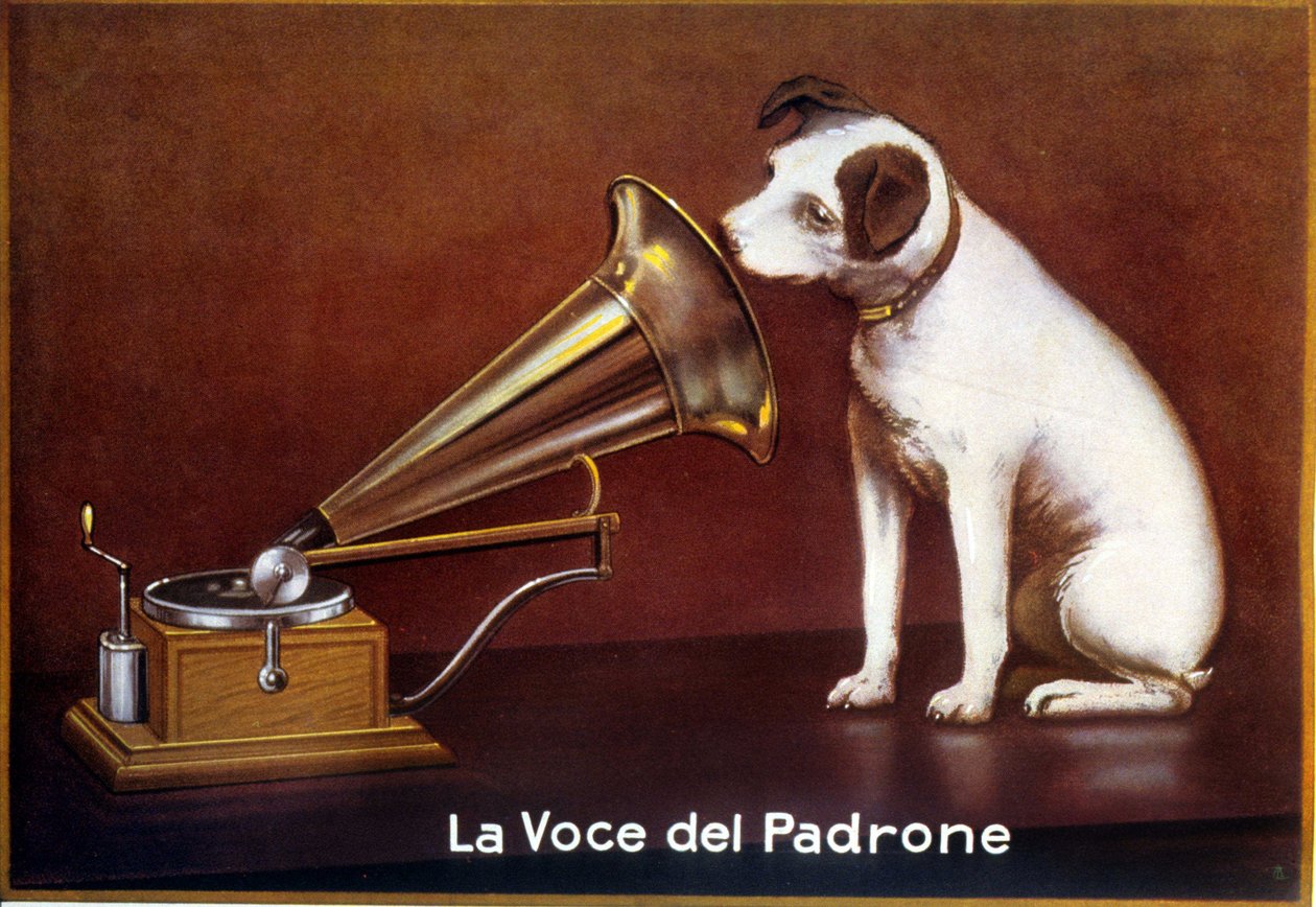 Italian advertisement for “The voice of my Master”. 作者 弗朗西斯（后）巴罗