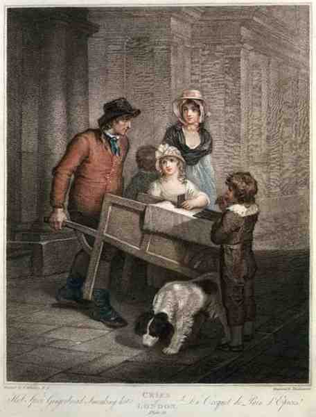 "Hot Spice Gingerbread Smoking Hot"，《The Cries of London》第12版，由Giovanni Vendramini（1769-1839）雕刻，由Colnaghi & Co.出版。 作者 弗朗西斯（后）惠特利