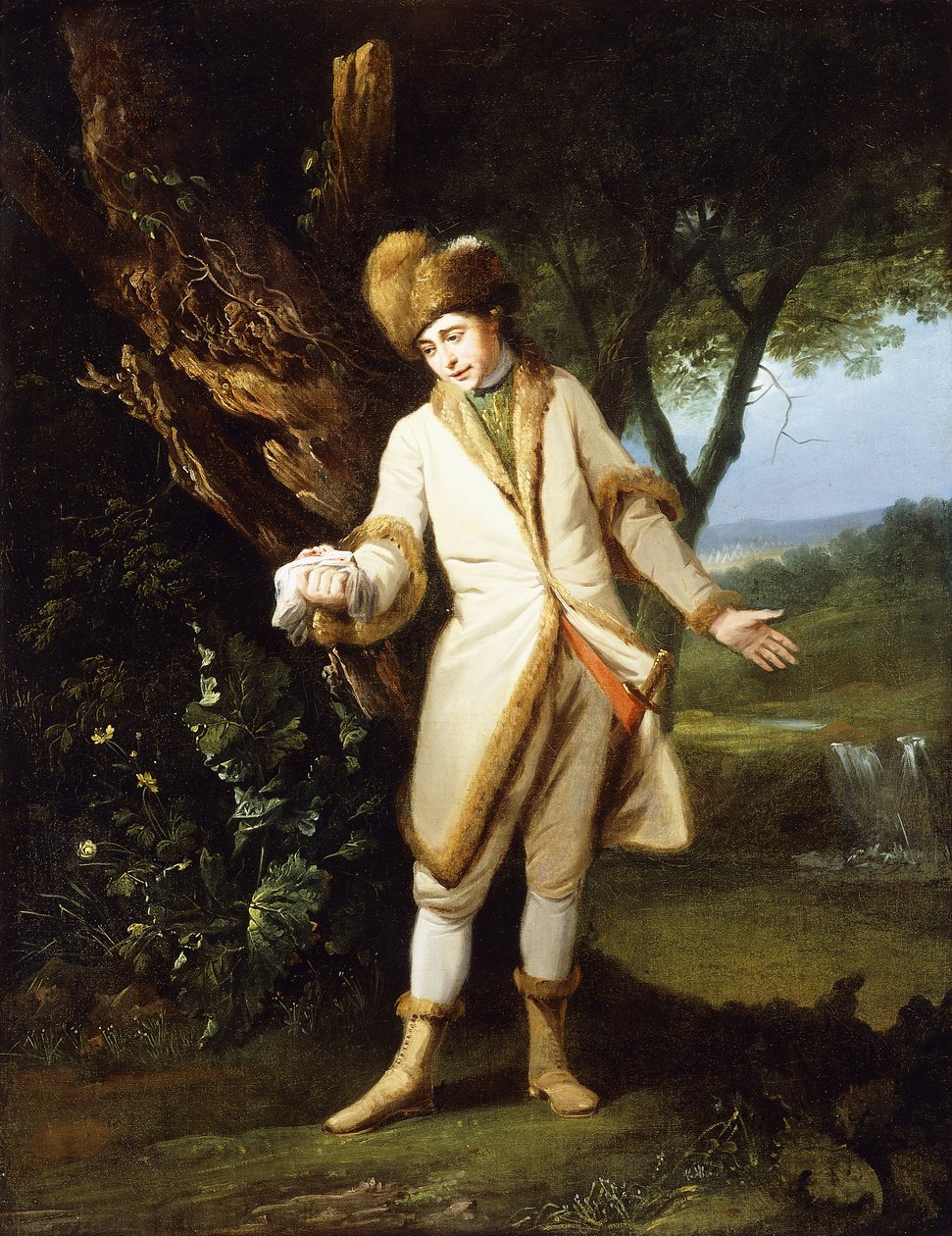 演员肖像威廉·鲍威尔（William Powell（1735-1769）），《辛比林》第五幕“场景”中的“死者” 作者 弗朗西斯（袭击）惠特利