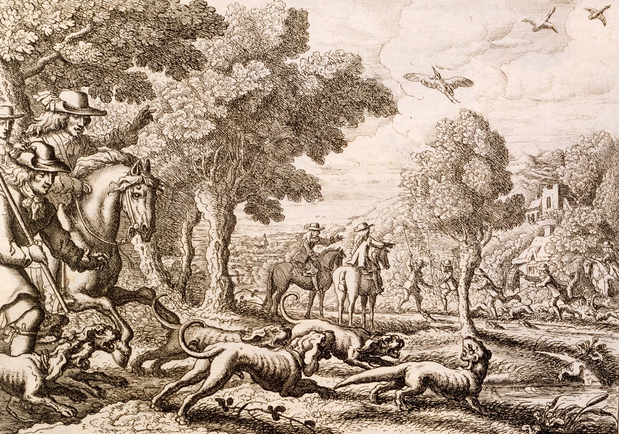 水獭在河边狩猎，由Wenceslaus Hollar雕刻，1671年 作者 弗朗西斯·巴洛