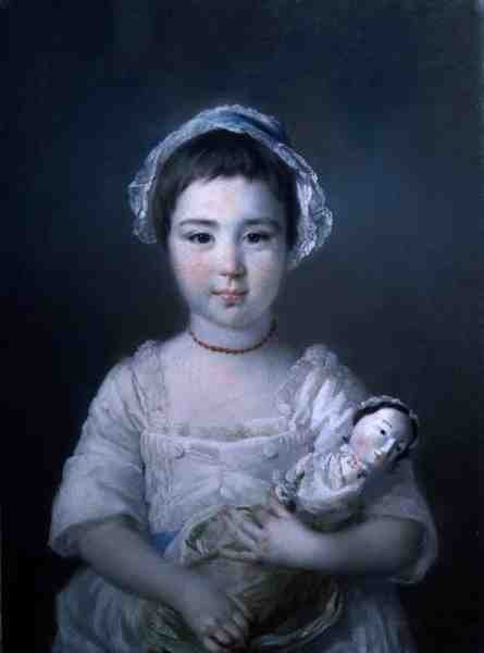 安-菲茨帕特里克女士抱着娃娃的肖像（布面油画）。 作者 弗朗西斯·科特斯
