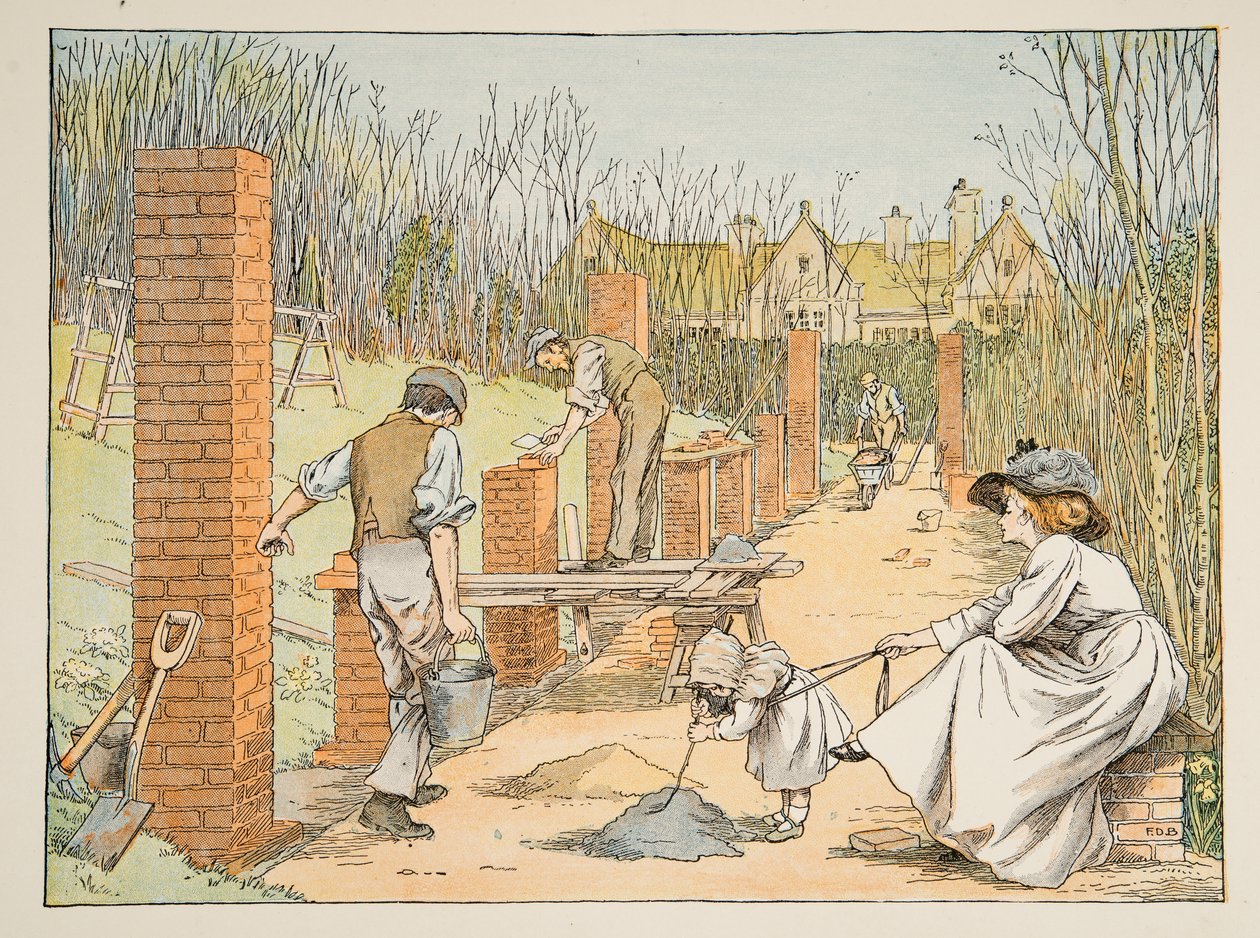 建设者》，选自《4 and Twenty Toilers》，1900 年出版（彩色石版印刷）。1900 年（彩色石版印刷） 作者 弗朗西斯·唐金·贝德福德