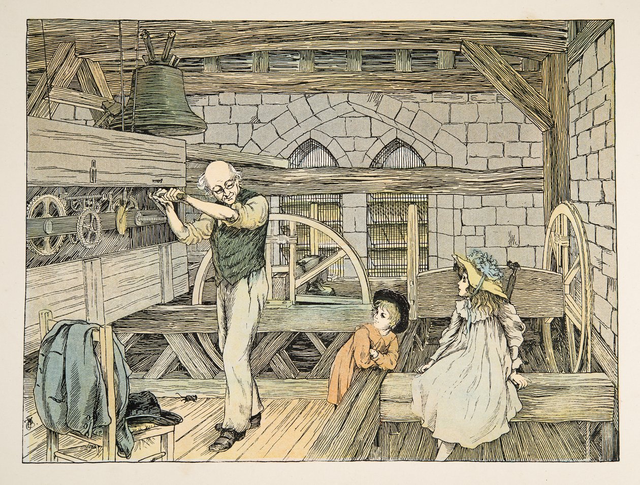 发条人》，选自《Four and Twenty Toilers》，1900 年出版（彩色印刷）。1900 年（彩色印刷版） 作者 弗朗西斯·唐金·贝德福德