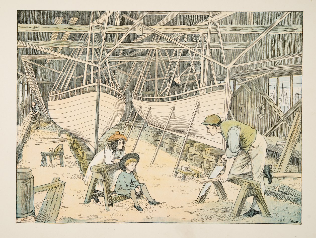 造船者》，选自《4 and Twenty Toilers》，1900 年出版（彩色石版印刷）。1900 年（彩色石印） 作者 弗朗西斯·唐金·贝德福德