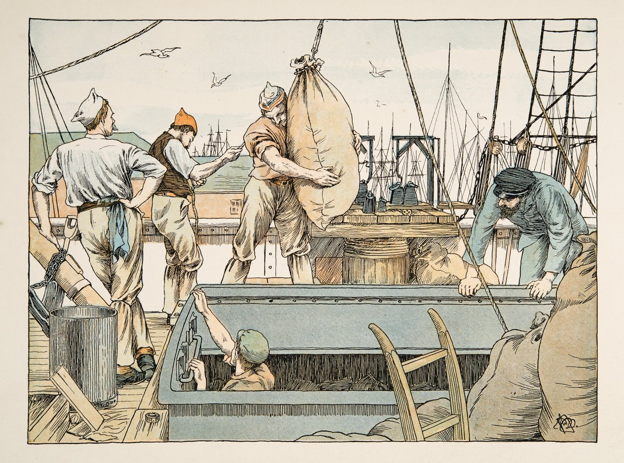 装卸工》，选自《Four and Twenty Toilers》，1900 年出版。1900 年（彩色石印） 作者 弗朗西斯·唐金·贝德福德