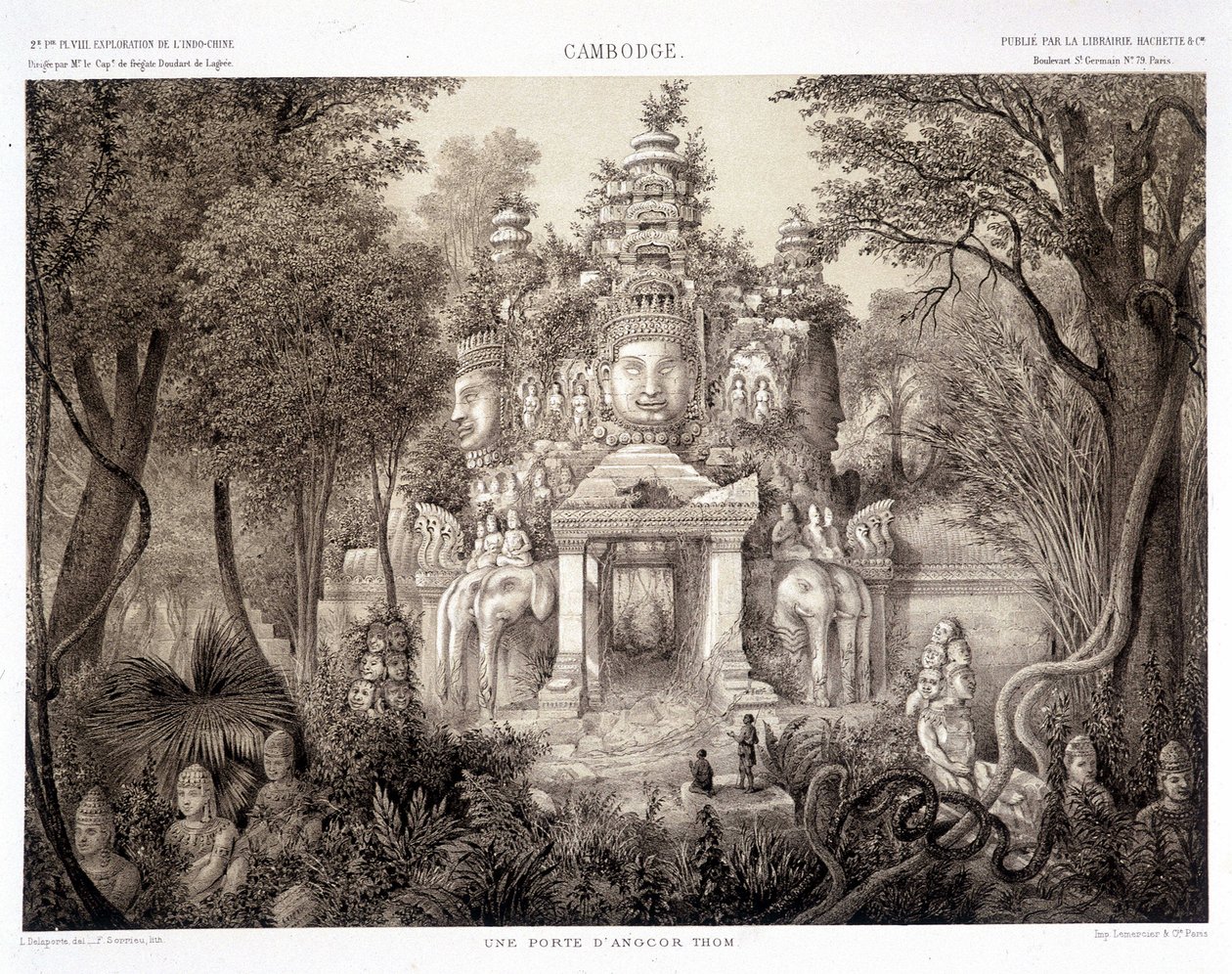 吴哥城之门，约。 1870 年 - 弗朗西斯·加尼尔·帕里斯 (Francis Garnier Paris) 在“1866-1868 年印度支那探险之旅”中 作者 弗朗西斯·卡尼尔（Francis Garnier）