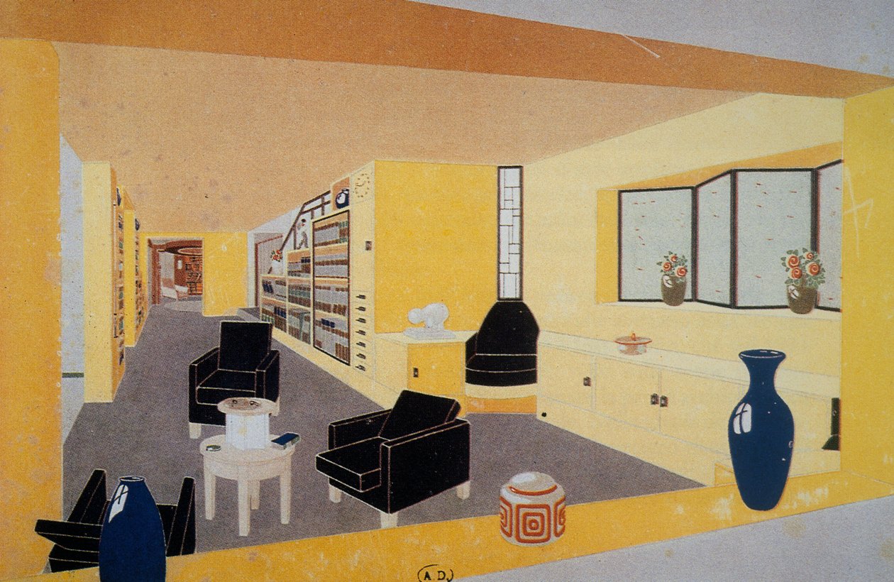 弗朗西斯-儒尔当（1876-1958 年）为 Amdassade Francoise 创作的 Perspective Fumoir，1925 年在巴黎国际装饰艺术博览会上展出，法国，20 世纪 作者 弗朗西斯·乔丹
