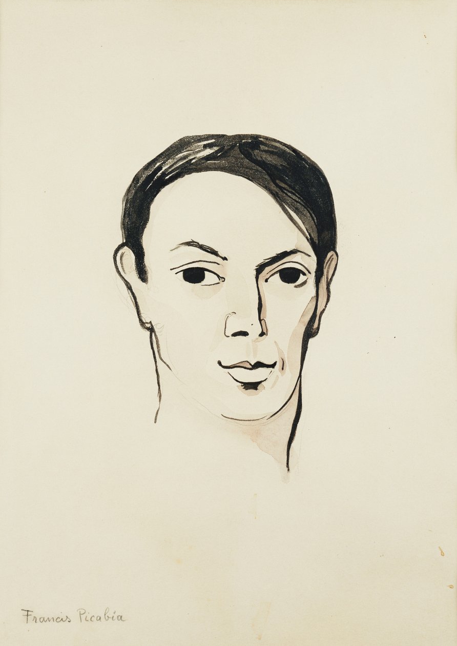 巴勃罗-毕加索肖像；Portrait de Pablo Picasso，约 1902-1905 年（纸面水彩、毛笔、黑色墨水和铅笔） 作者 弗朗西斯·毕卡比亚