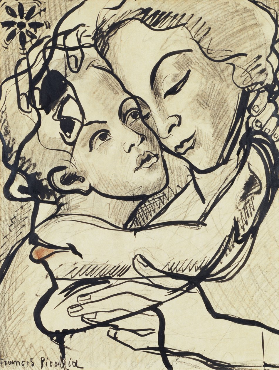 透明（产妇），约 1931-32 年（纸上炭笔、毛笔和印度墨水） 作者 弗朗西斯·毕卡比亚