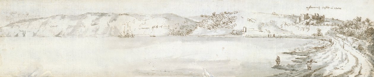 奥斯特茅斯城堡，约 1678 年（纸上水彩和棕色墨水） 作者 弗朗西斯广场