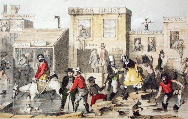 1849年的冬天，摘自弗兰克-马里亚特的《山和鼹鼠或烧毁的日记的回忆》，由J. Brandard雕刻，1855年出版（彩色平印）。 作者 弗朗西斯·塞缪尔（后）玛丽亚特
