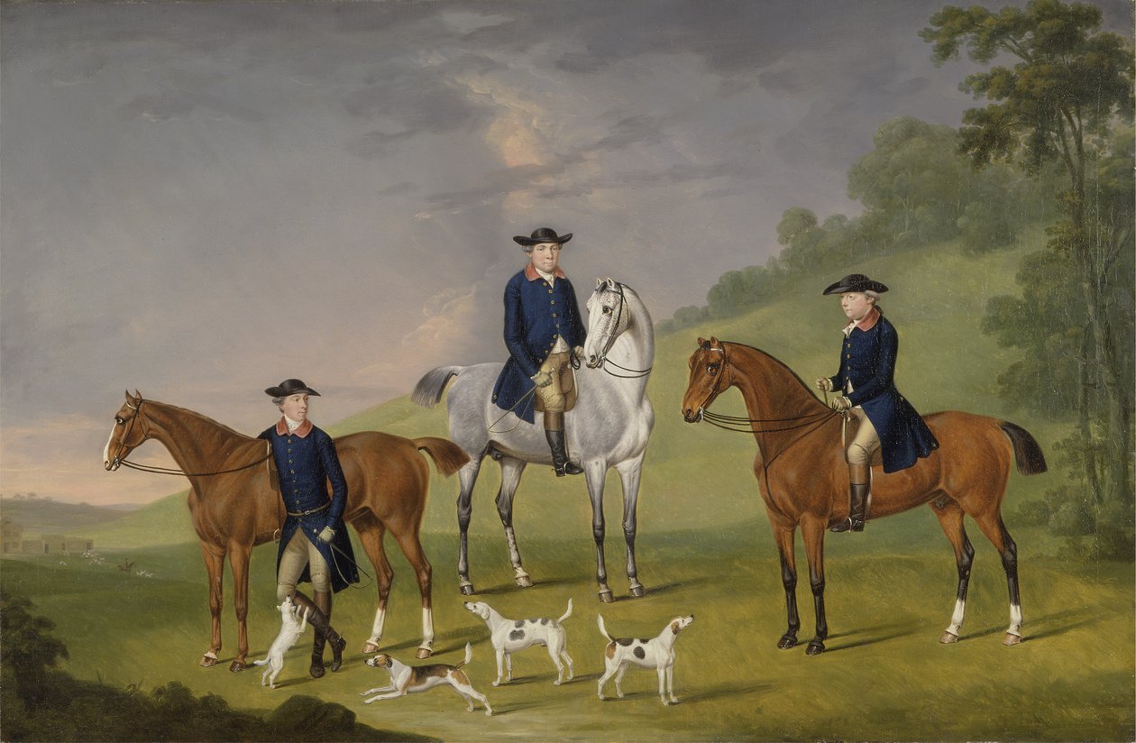 约翰·科贝特（John Corbet），罗伯特·莱顿（Robert Leighton）爵士和约翰·基纳斯顿（John Kynaston）及其马匹和猎犬 作者 弗朗西斯·萨托里乌斯（Francis Sartorius）