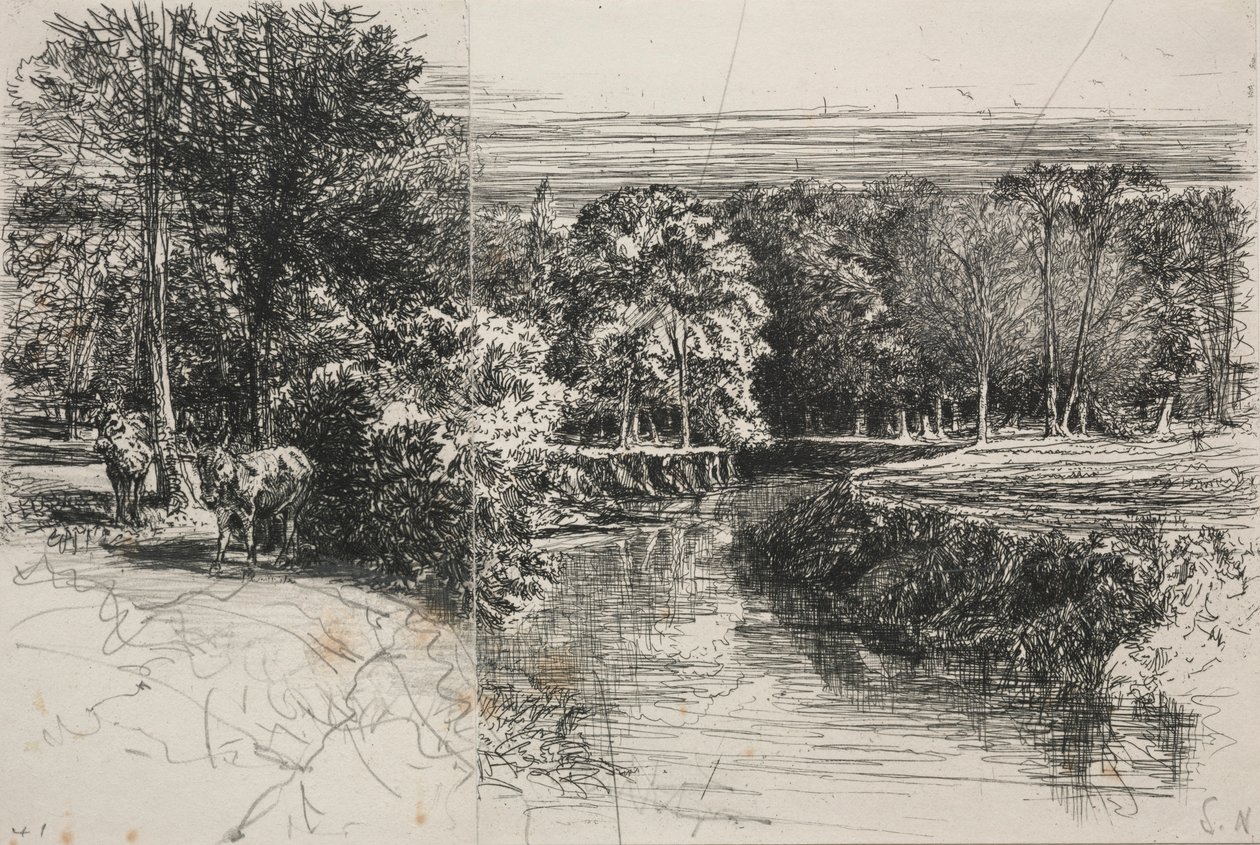 邓德拉姆河和两个驴子，1863年。 作者 弗朗西斯·西摩·哈登（Francis Seymour Haden）