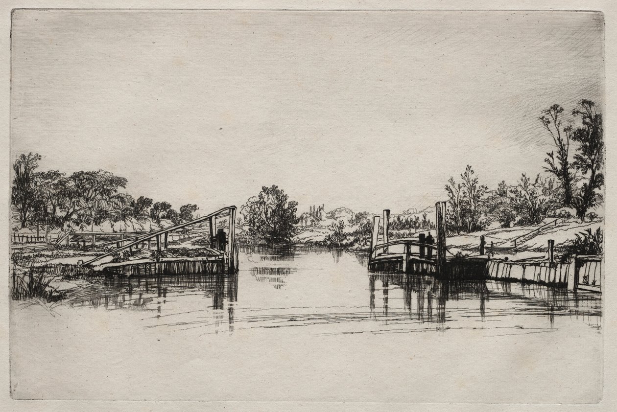Egham Lock。 作者 弗朗西斯·西摩·哈登（Francis Seymour Haden）