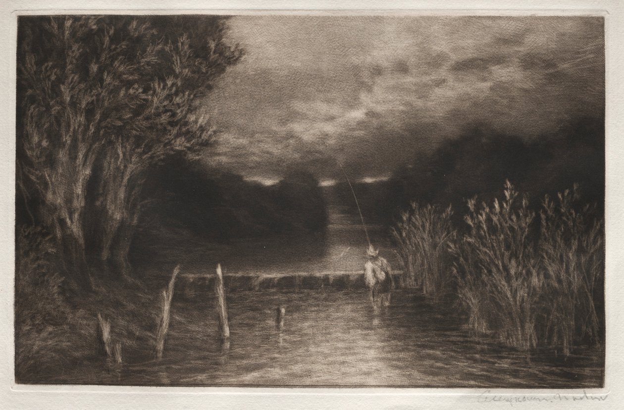 1897年，河鳟钓鱼。 作者 弗朗西斯·西摩·哈登（Francis Seymour Haden）