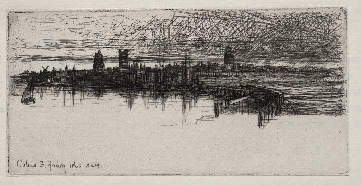 小加来码头（Little Calais Pier），1865年，凌晨3点，1865年。 作者 弗朗西斯·西摩·哈登（Francis Seymour Haden）