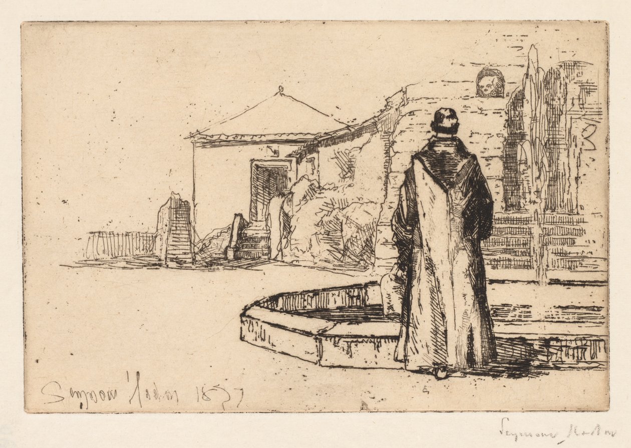 和尚在喷泉，1877年。 作者 弗朗西斯·西摩·哈登（Francis Seymour Haden）