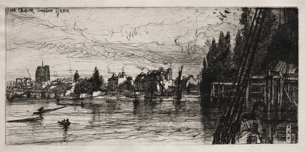 老切尔西教堂，1865年。 作者 弗朗西斯·西摩·哈登（Francis Seymour Haden）