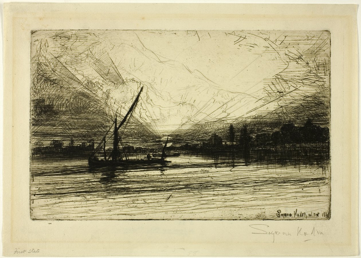 泰晤士河上的日落 作者 弗朗西斯·西摩·哈登（Francis Seymour Haden）