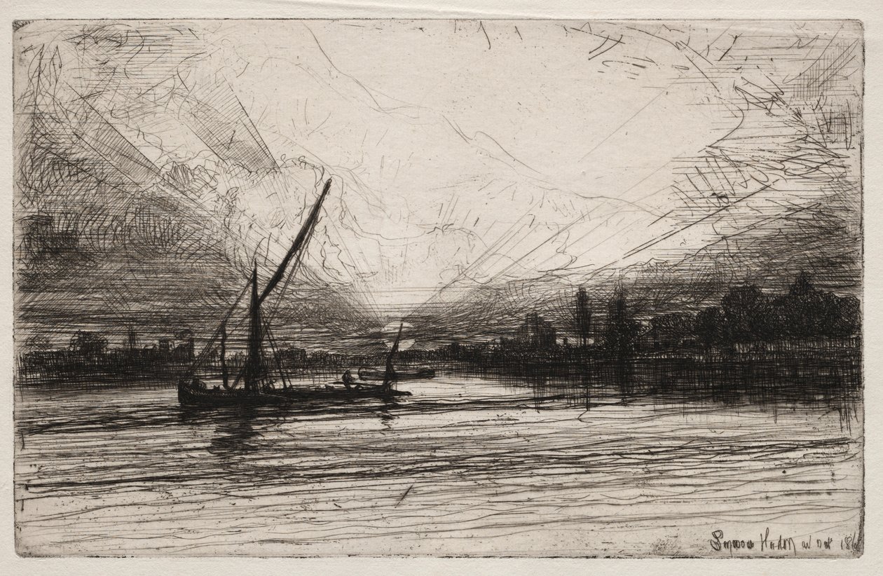 1862年在泰晤士河上的日落。 作者 弗朗西斯·西摩·哈登（Francis Seymour Haden）