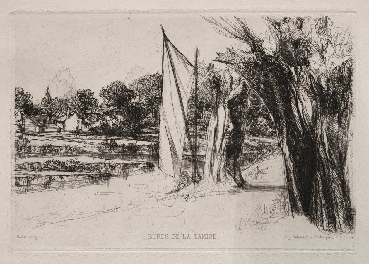 泰晤士河迪顿-扬帆起航，1864年。 作者 弗朗西斯·西摩·哈登（Francis Seymour Haden）