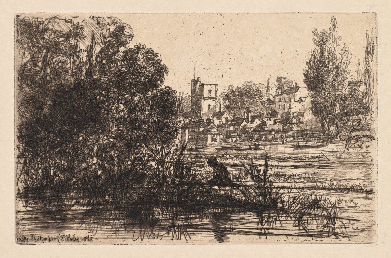 特威克纳姆教堂，1865年。 作者 弗朗西斯·西摩·哈登（Francis Seymour Haden）