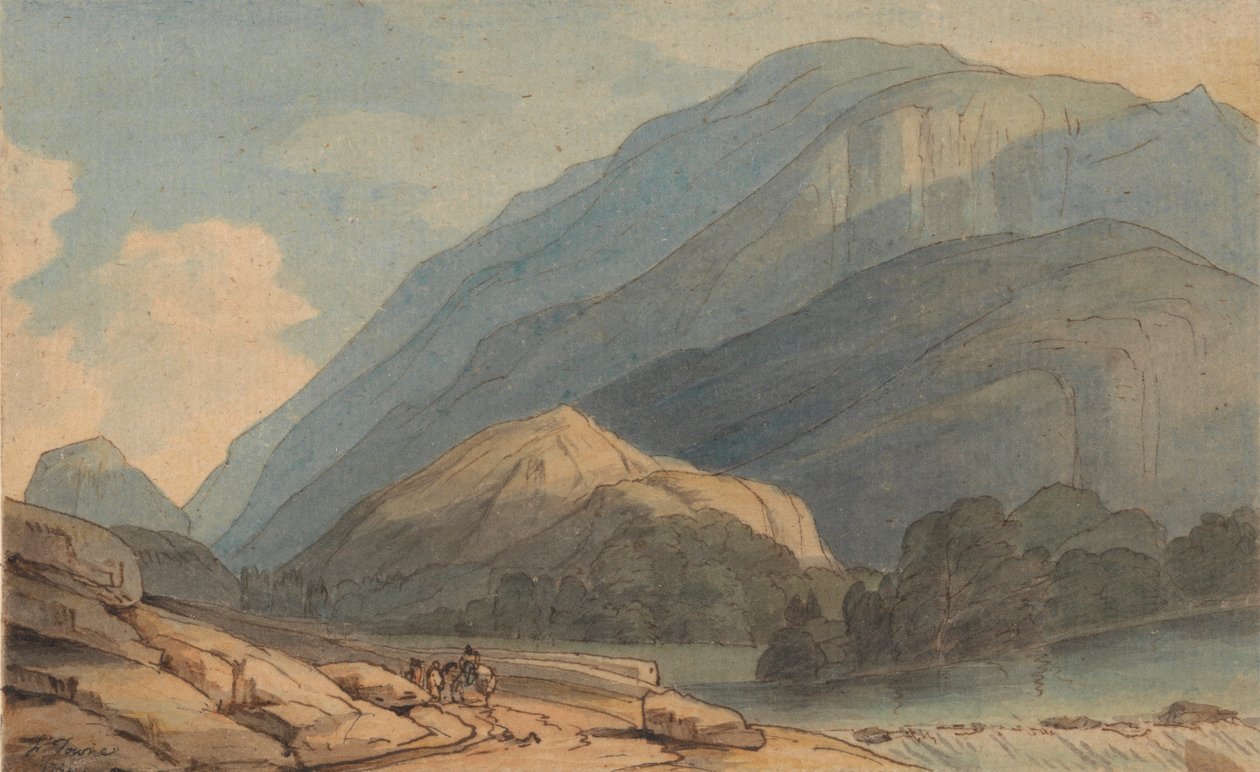 进入Borrowdale的入口，约1786年（用笔和墨水在纸上的水彩画） 作者 弗朗西斯·汤恩