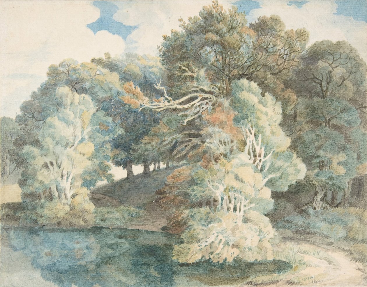 湖边的树，Peamore公园，德文郡埃克塞特附近，1790-1810。 作者 弗朗西斯·汤恩