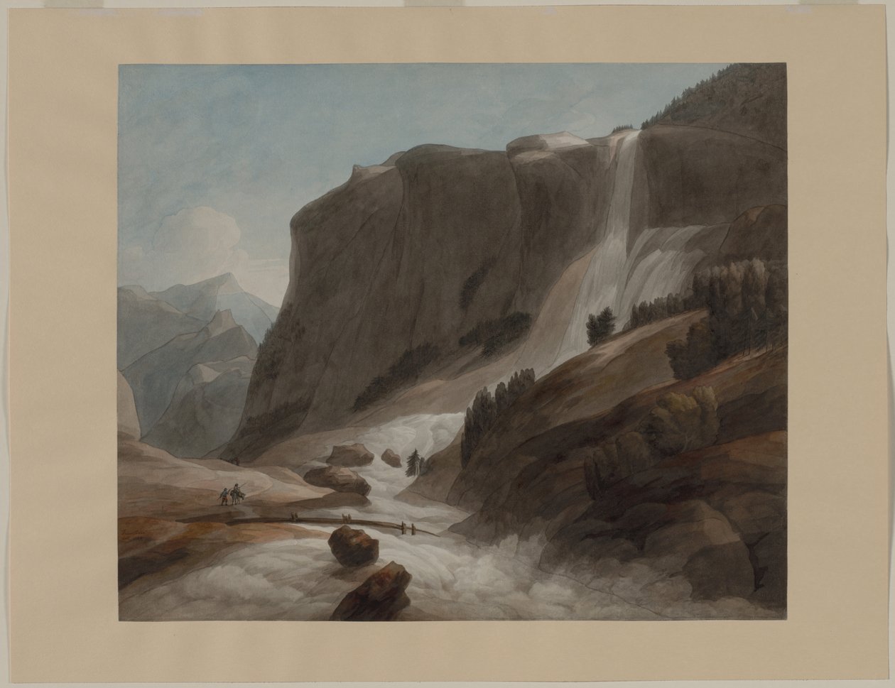 奇阿韦纳（Chiavenna）和斯普吕根山（Splügen）之间的瀑布，1784年。 作者 弗朗西斯·汤恩