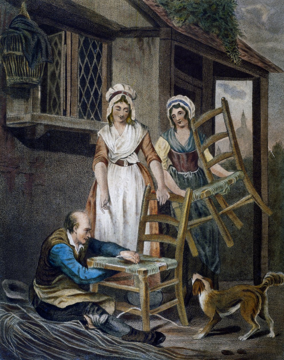 制作柳条椅座，弗朗西斯-惠特利（1747-1801）的雕刻作品，来自英国伦敦的Cries公司 作者 弗朗西斯·惠特利