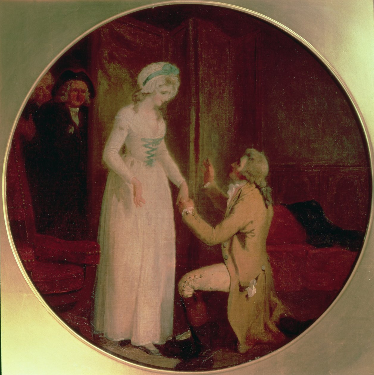 Young Marlow和Hardcastle小姐，1791年由Oliver Goldsmith撰写的“她弯腰征服”的场景 作者 弗朗西斯·惠特利