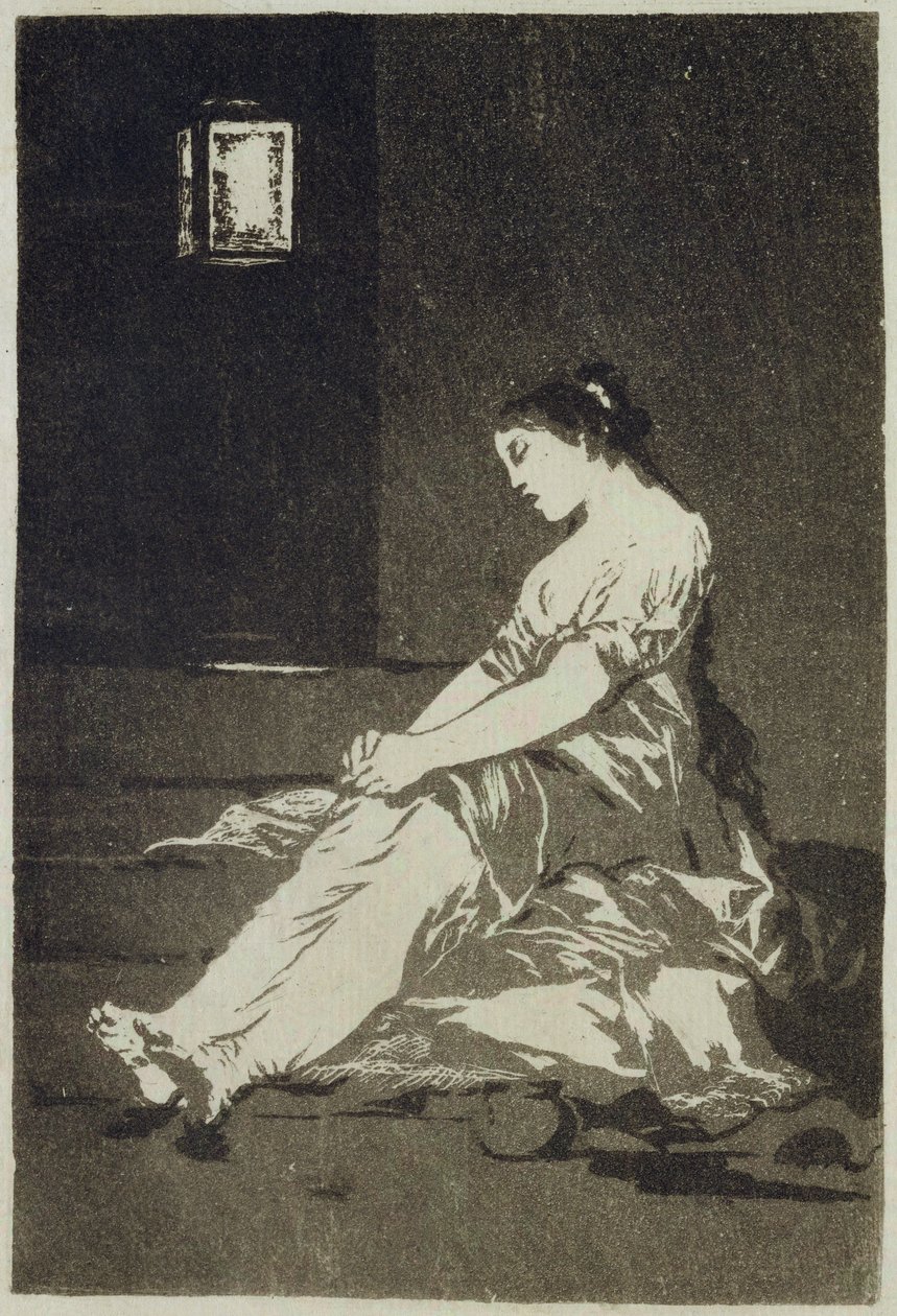 因为她很容易受到影响，所以“Los Caprichos”的第32页，1799年（aquatint） 作者 弗朗西斯科·德·戈雅