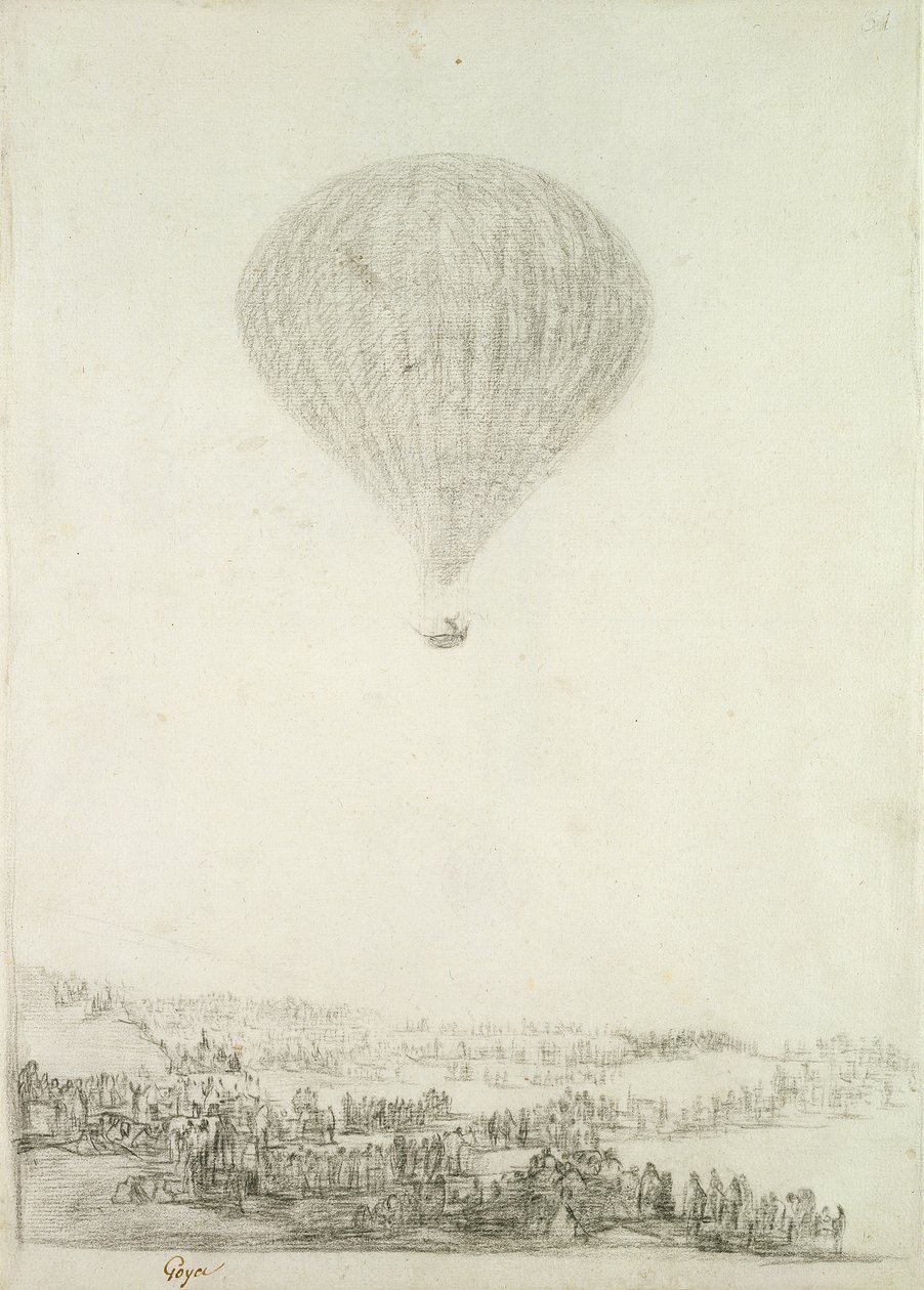 Montgolfier Brothers，c.1800-08（黑色粉笔在纸上） 作者 弗朗西斯科·德·戈雅