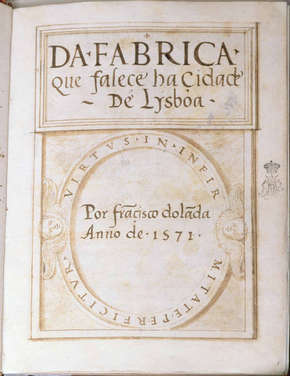 这本书的第1页Da Fabrica在1571年由Francisco Dolada去世了Lysboa市 作者 弗朗西斯科·多拉达（Francisco Dolada）