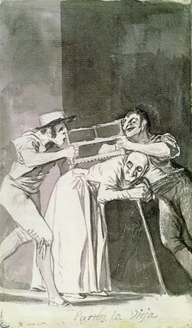 切旧（Parten la vieja），c.1810（棕褐色洗） 作者 弗朗西斯科·德·戈雅