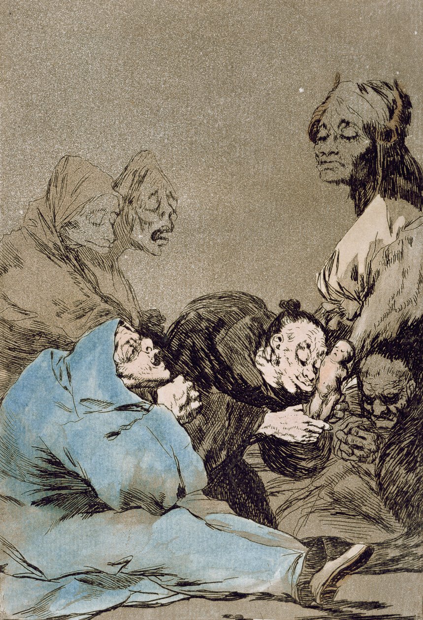 Obsequio a el maestro（大师的礼物），&39;Los Caprichos&39;的第47页，原版，18世纪晚期（彩色雕刻） 作者 弗朗西斯科·德·戈雅