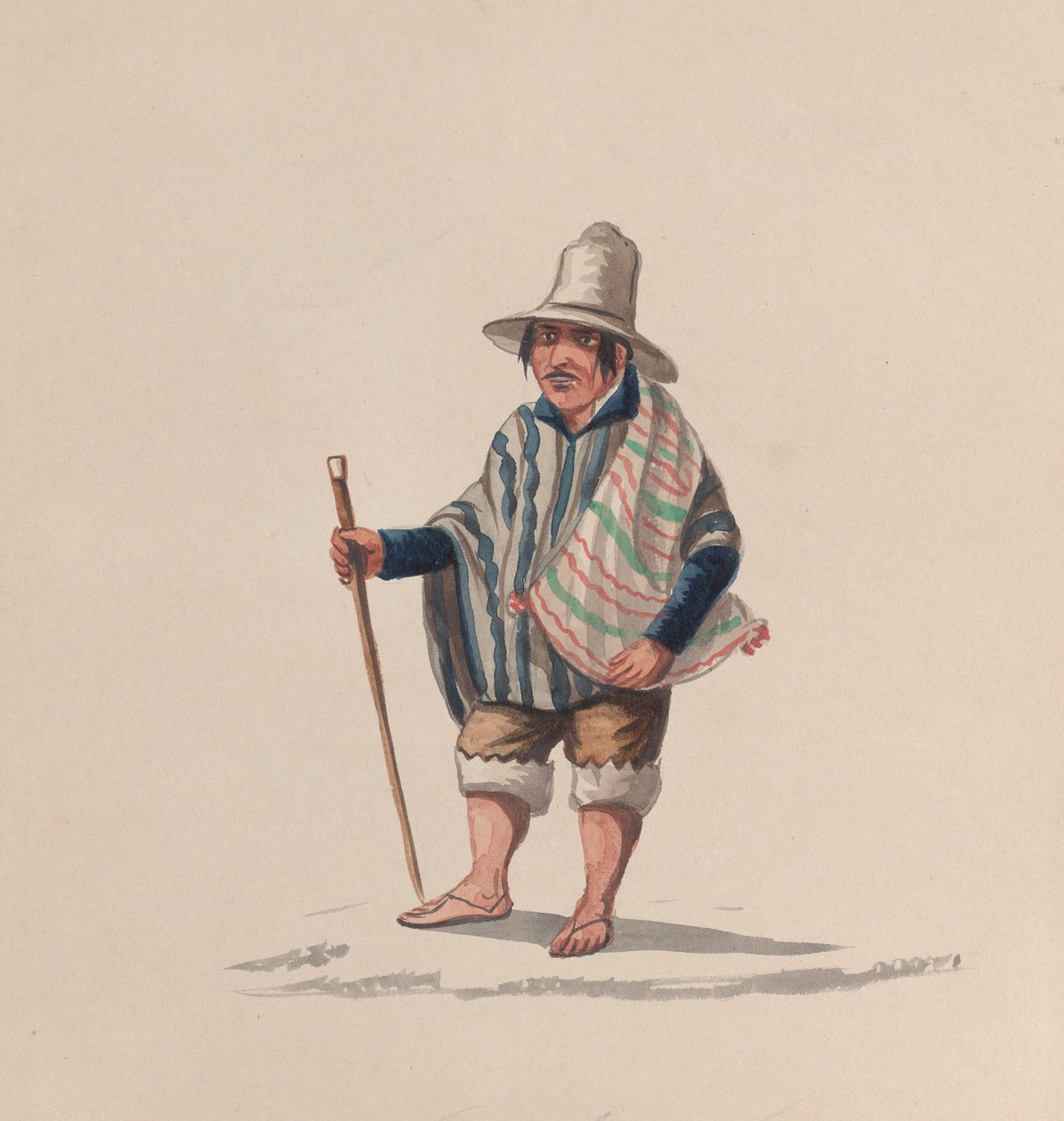 一个秘鲁人，来自一组描绘秘鲁服装的图画，约1848年。 作者 弗朗西斯科