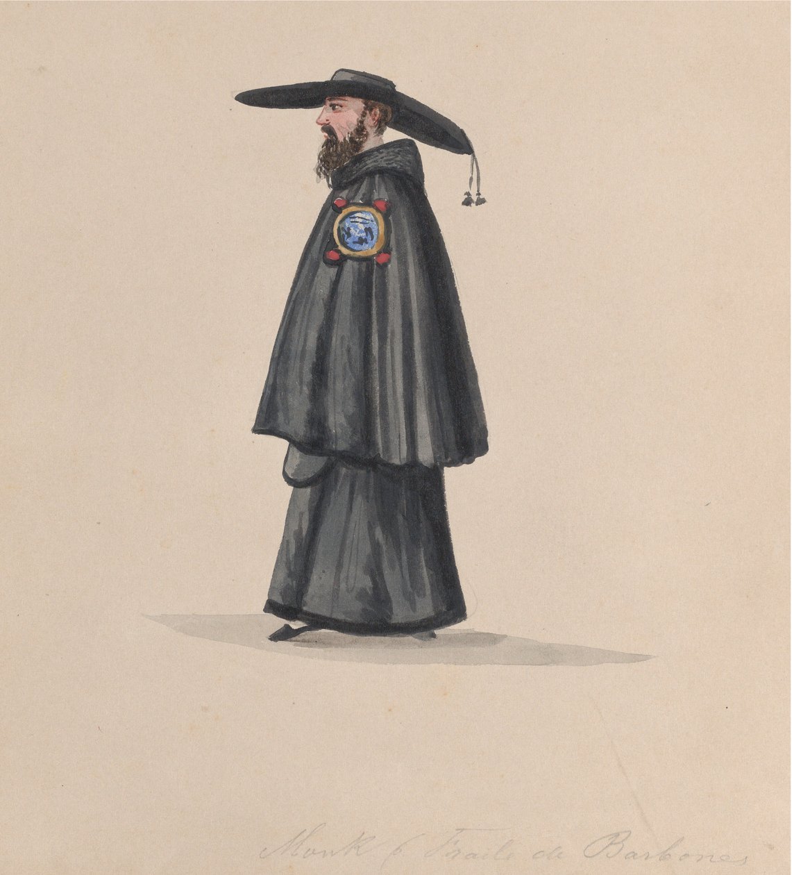 巴尔邦斯教团的一名僧侣，来自一组描绘秘鲁服装的图画，1848年。 作者 弗朗西斯科