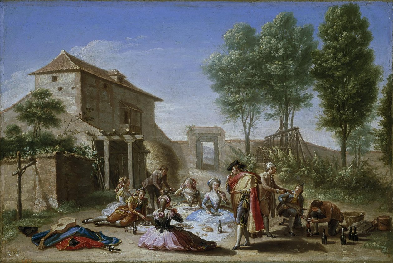 野外小食，c.1784-5（布面油画） 作者 弗朗西斯科·贝约·苏比亚斯