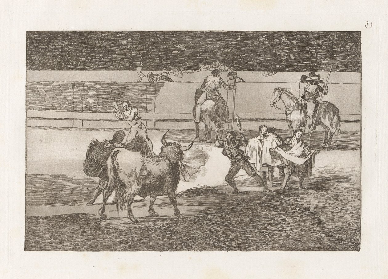 Banderillas de Fuego（带鞭炮的班德瑞拉斯），图版 31，选自 La tauromaquia 作者 弗朗西斯科·德·戈雅